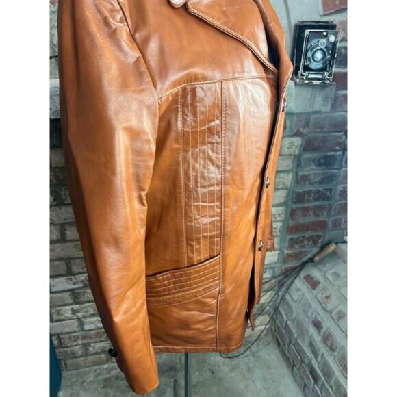 Leather Jacket sherpa lining carmel groovy 1970s - Picture 4 of 12